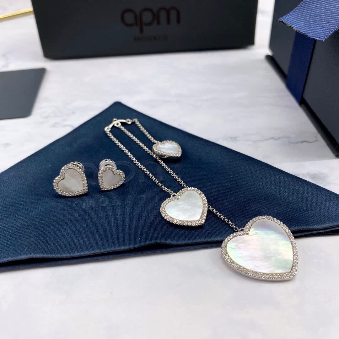 APM Monaco Heart Earrings with Diamonds and Mother-of-Pearl
